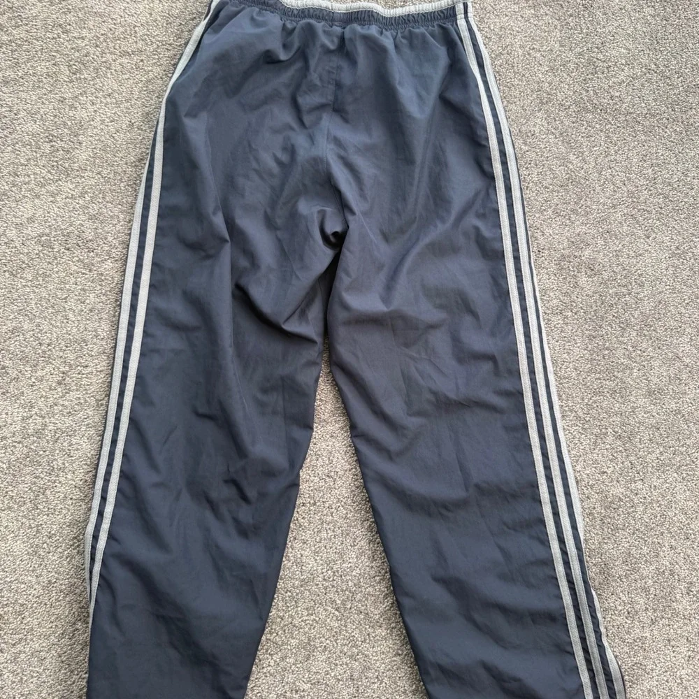Adidas Mens Navy Blue Grey Stripe Wind Track Pants Small Ankle Zip Athletic